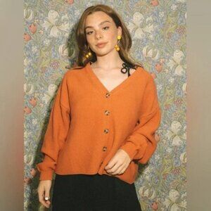 Jackson Rowe Simona Orange Dolman Cropped Cardi Sz L 100% Cotton Layering Piece